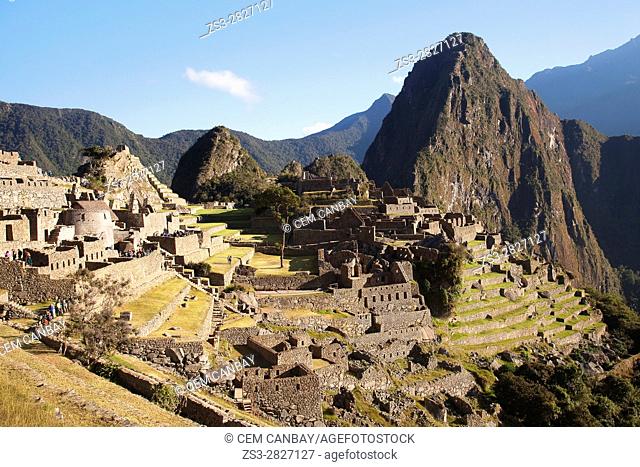 View to the Machu Picchu Ruins from above, Urubamba Valley, Cusco Region, Peru, South America