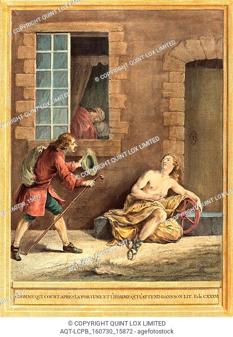 A.-J. de Fehrt after Jean-Baptiste Oudry (French, born 1723 ), L'homme qui court apres la fortune et l'hommequi l'attend dans son lit (The Man who Courts...