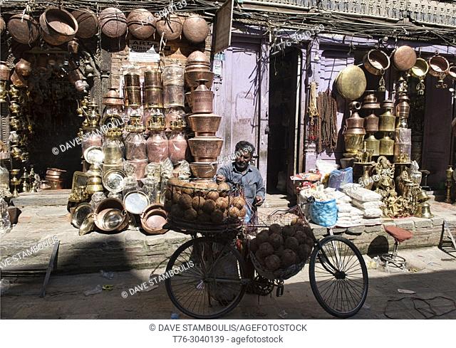 Brass pots and pans street, Kathmandu, Nepal