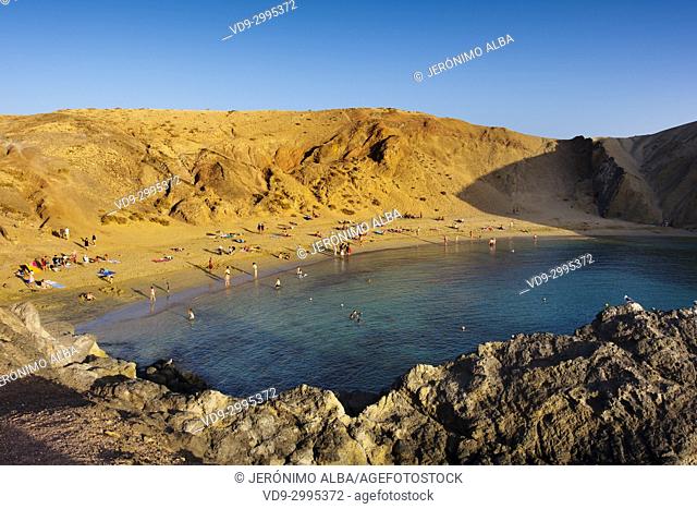 Punta de Papagayo beach, Playa Blanca. Lanzarote Island. Canary Islands Spain. Europe