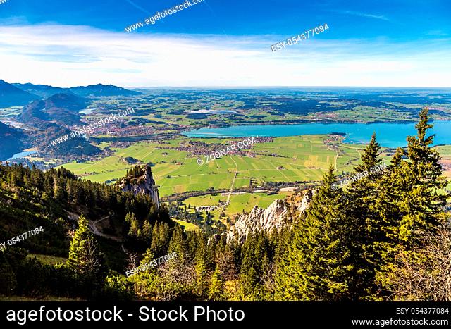 Alps and lakes in a summer day in Germany. Taken from the hill next to Neuschwanstein castle