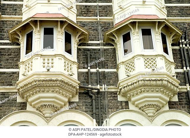 Balconies of the old Taj Hotel at Gateway of India ; Chatrapati Shivaji Udyan ; Apollo Bunder ; Bombay Mumbai ; Maharashtra ; India ; Asia