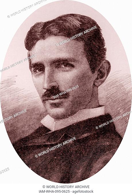 Illustration depicting Nikola Tesla (1856-1943) a Serbian-American inventor, electrical engineer, mechanical engineer, physicist, and futurist