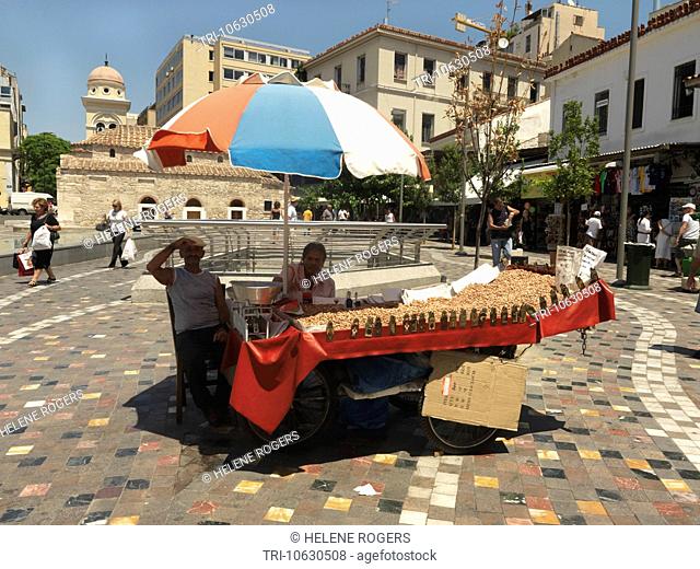 Athens Greece Monastiraki Street Vendor Selling Peanuts