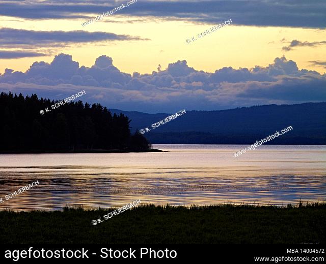 europe, sweden, dalarna, orsa, evening mood at lake orsa