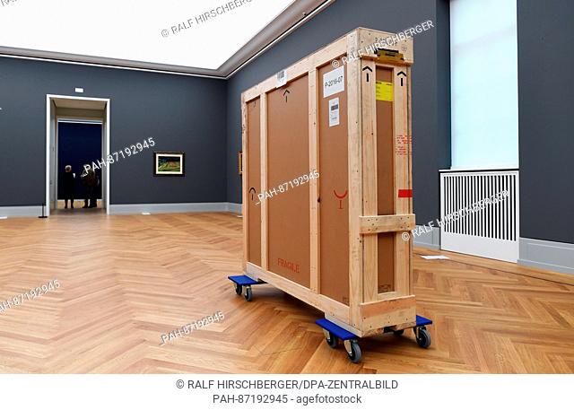 The Norwegian painter Edvard Munch's 'Girl on a Bridge' arrives in a box at the newly opened Barberini Art Museum in Potsdam, Germany, 13 January 2017