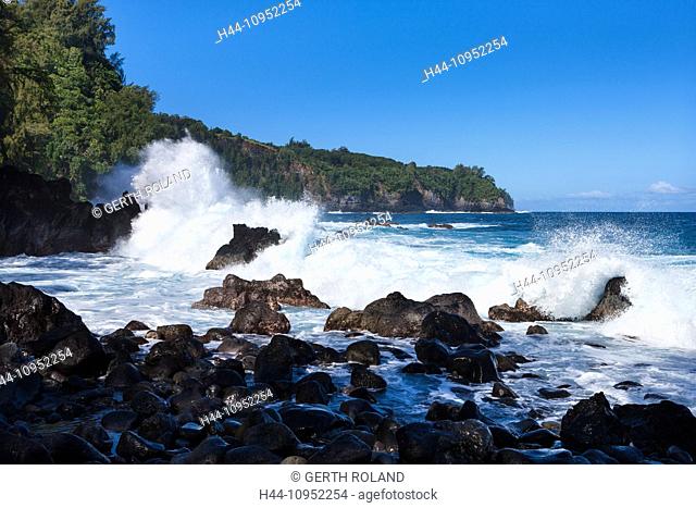 Laupahoehoe, Point, USA, United States, America, Hawaii, Big Island, sea, Pacific, rock, cliff, waves, surf