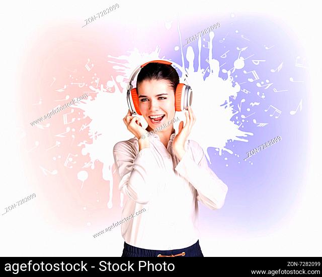 Woman with Headphones. Splashes on white background