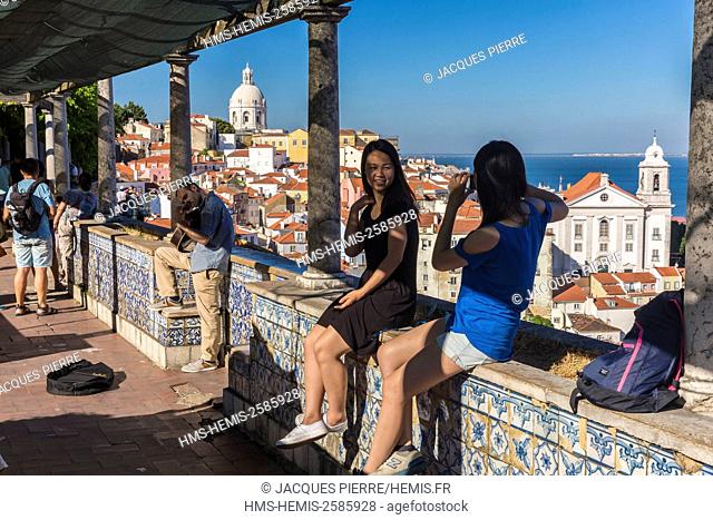 Portugal, Lisbon, district of Alfama, view of the dome of the national Pantheon of Portugal former church of Santa Engracia and the church Santo Estevao since...