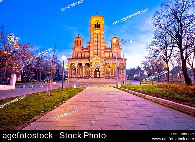 Church of Saint Mark in Belgrade dawn view, landmark in capital of Croatia
