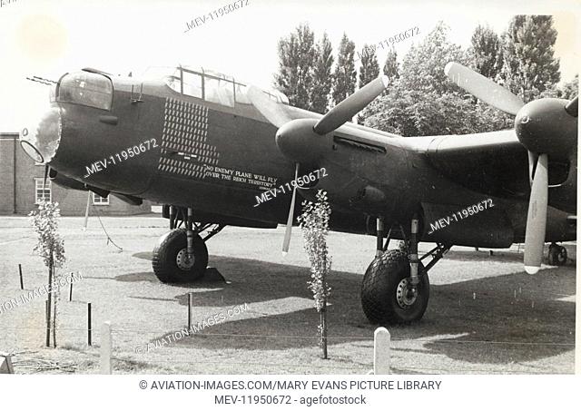 A 467 Squadron Royal Air Force RAF Avro 683 Lancaster B-1 Gate-Guard at Scampton