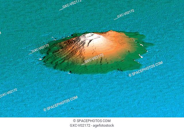 This 3D perspective view shows the Japanese island called Miyake-Jima viewed from the northeast. This island -- about 180 kilometers 110 miles south of Tokyo...