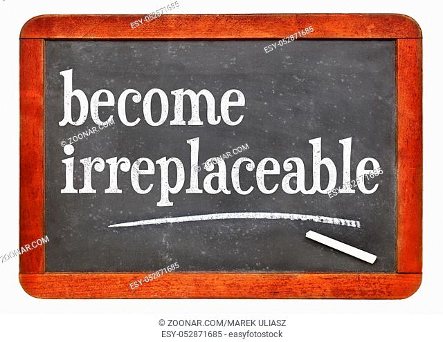 become irreplaceable advice - white chalk text on a vintage slate blackboard