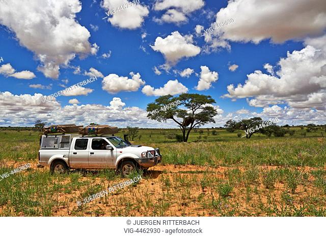 4x4 in landscape of Kgalagadi Transfrontier Park, Kalahari, South Africa, Botswana, Africa - Kgalagadi Transfrontier Park, South Africa, Botswana, 01/03/2014