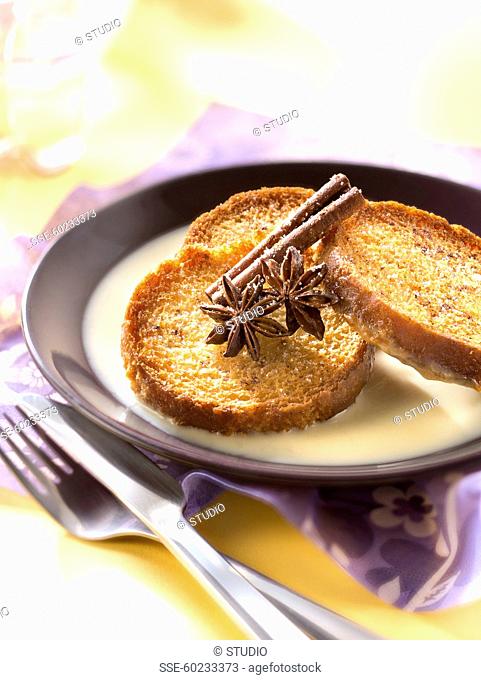 Crisp french toast with spicy custard