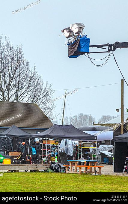 Movie lighting in preparation for a filming sequence in Steveston British Columbia Canada