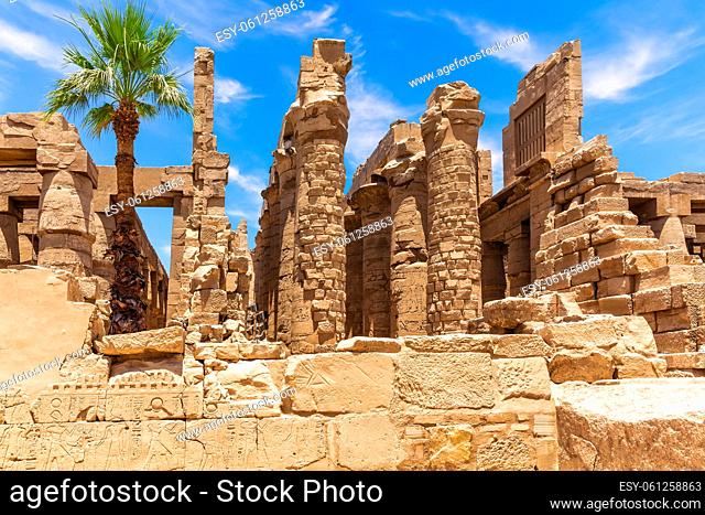 Remains of Karnak Temple in Luxor, central columns of the Hypostyle Hall, Egypt