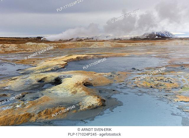 Hot spings and steaming fumaroles at Hverir, geothermal area near Námafjall, Norðurland eystra / Nordurland eystra, Iceland