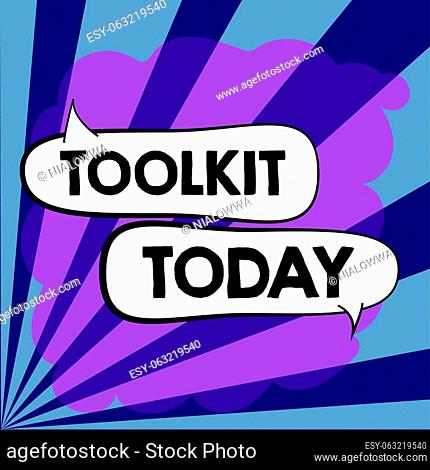Text sign showing Toolkit, Business approach set of tools kept in a bag or box and used for a particular purpose