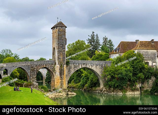 Pont Vieux, bridge in Orthez, New Aquitaine, Departement Pyrenees Atlantiques, France