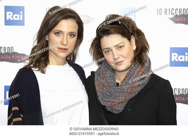 Italian actress Giovanna Mezzogiorno and Nicole Fornaro during the photocall of presentation of the film Io ricordo Piazza Fontana broadcast on Raiuno