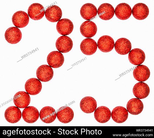 Numeral 25, twenty five, from decorative balls, isolated on white background