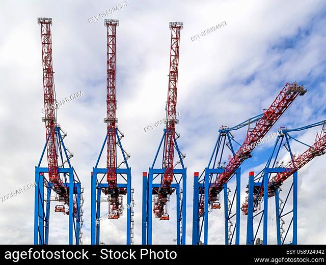 quay crane closeup seen at the Port of Hamburg in Germany