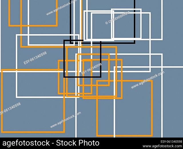 Abstract minimalist orange white grey illustration with squares and slate gray background