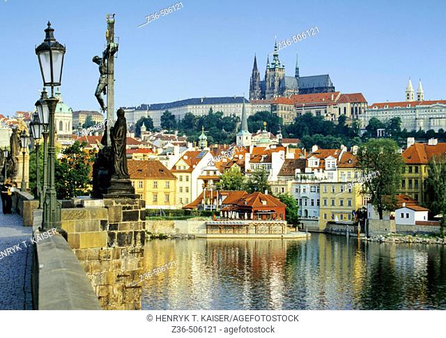 Prague Castle and Vltava River in Prague, Czech Republic