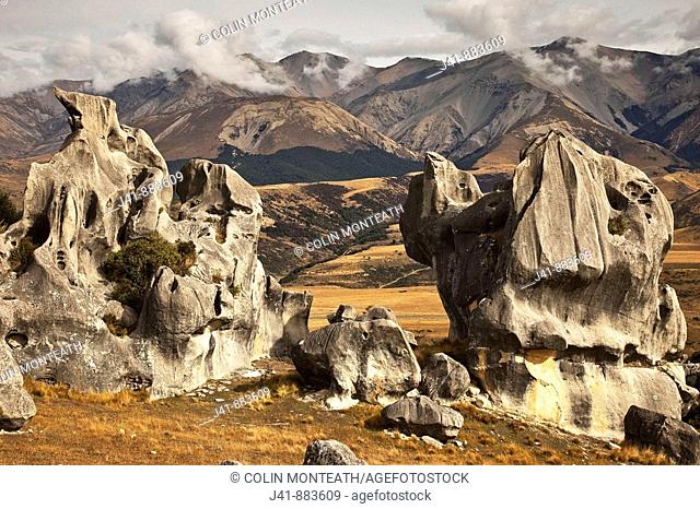 Limestone boulders, Flock Hill, Canterbury, New Zealand