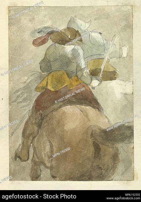 Armored figure on horseback. Watson, Stewart, fl. 1843-1847 (Author) Watson, Stewart, fl. 1843-1847 (Artist). Costumes collected in Italy by Stewart Watson, R