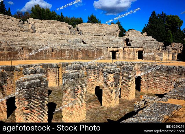 Seville province, Santiponce, Italica archaeological site, amphitheatre, Andalusia, Spain, Europe