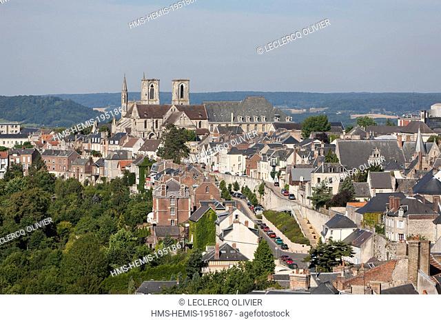 France, Aisne, Laon, view on the town and the St Martin church from the top of the cathedral