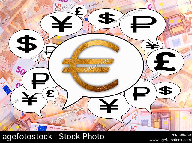 Communication and business concept - Speech cloud, golden euro sign