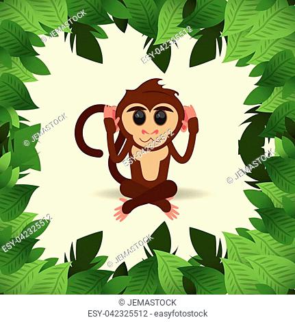 flat design jungle monkey cartoon vector illustration
