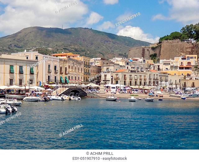 Lipari located at a island named Lipari, the largest of the Aeolian Islands in the Tyrrhenian Sea near Sicily in Italy