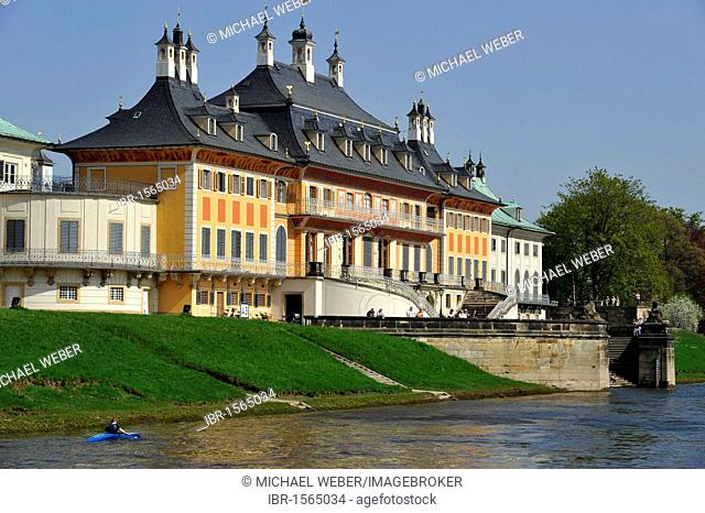 Pier, Wasserpalais palace, Schloss Pillnitz castle near Dresden, Saxony, Germany, Europe