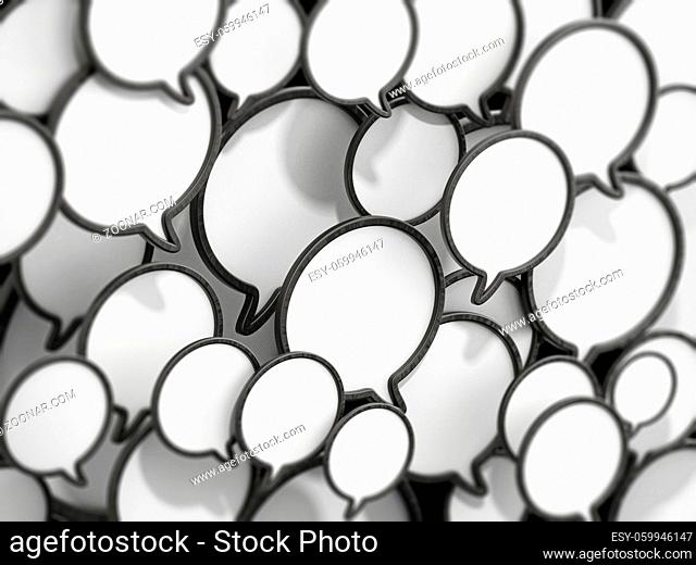 Black and white speech balloons forming a background. 3D illustration