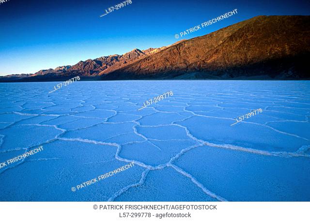 Salt crystal formations near Bad Water. Death Valley National Park. California, USA