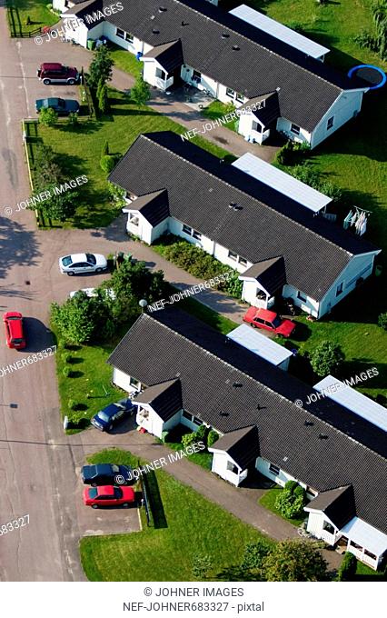 Aerial view of terrace houses, Sweden