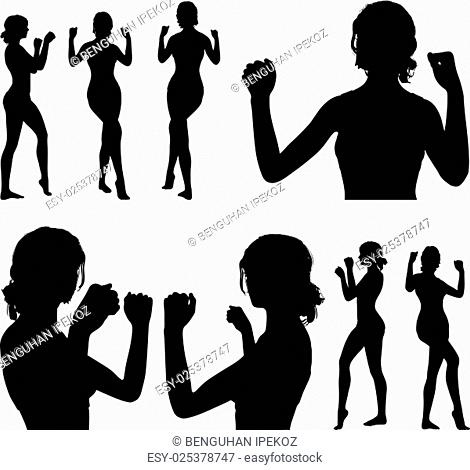 Vector Image - woman silhouette with hand gesture power and might