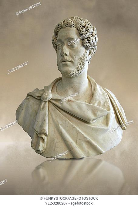 Roman Portrait bust of Roman Emperor Commodus, circa 180 AD excavated from Albano Laziale. The National Roman Museum, Rome, Italy