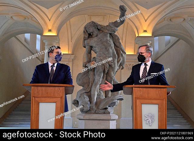 New Czech Prime Minister Petr Fiala (ODS; right) inaugurated new Foreign Affairs Minister of his cabinet Jan Lipavsky (Pirates; left)