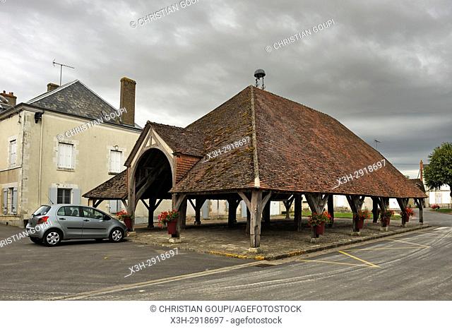 covered market at Ascheres-le-Marche, Loiret department, Centre-Val-de-Loire region, France, Europe