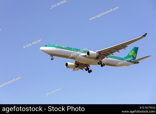 An Aer Lingus Airbus A330-300 with landing gear down