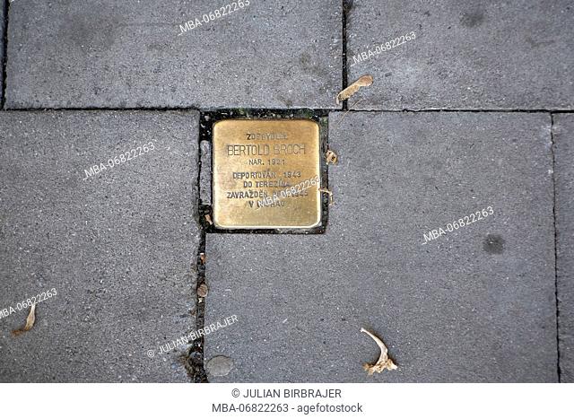Europe, Czech Republic, Olomouc, Olmütz, pavement, golden commemorative stone
