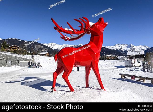 Red Stag advertising figure, Courchevel Le Praz, Vallee de Courchevel, Savoie department, France, Europe