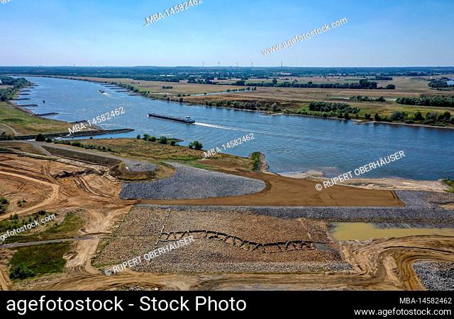 Dinslaken, Voerde, North Rhine-Westphalia, Germany - Emschermuendung into the Rhine. Construction site of the new Emscher river mouth