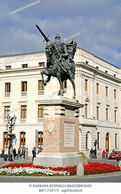 Equestrian statue of El Cid, a knight and national hero, Burgos, Castilla y Leon province, Spain, Europe