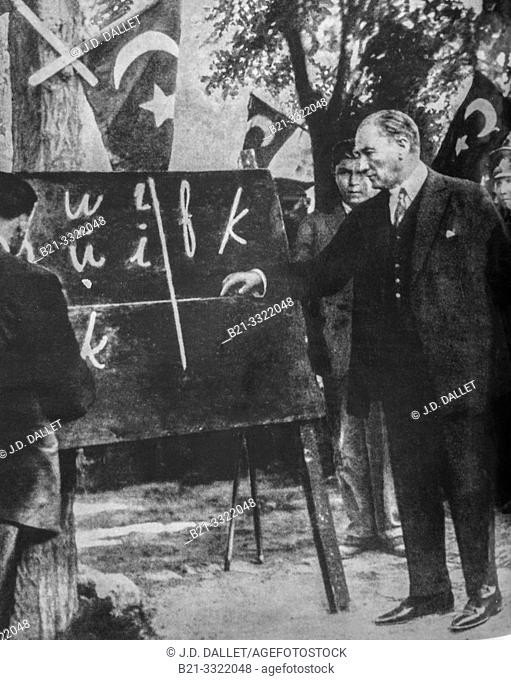 Turkey, on the 20th of september 1928, at Silvas in Anatolia, Ataturk suspend the arabic alphabeth.. Mustafa Kemal met in Ankara with several linguists and...